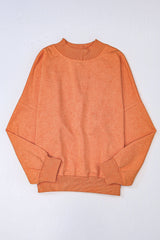 Brown Plain Drop Shoulder Crew Neck Pullover Sweatshirt