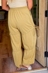 Beige Drawstring High Waist Plus Size Pants