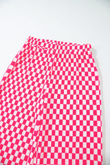 Pink Checkered Buttoned Shirt and High Waist Pants Set