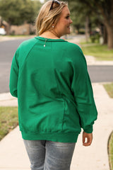 Bright Green Exposed Seam Notched Neck Plus Size Sweatshirt