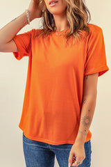 Blank T Shirt - Orange Crewneck Rolled Up Short Sleeve Plain T-Shirt Customized