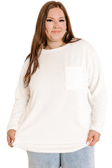 Myosotis Plus Size Ribbed Textured Pocketed Long Sleeve Top