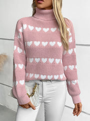 Heart Turtleneck Dropped Shoulder Sweater