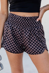 Pink Plaid Print High Waisted Athletic Shorts