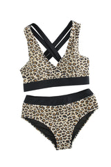 White Leopard Print Criss Cross Bikini Set