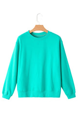 Smoke Green Solid Color Drop Shoulder Terry Sweatshirt