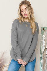 Black Crew Neck Ribbed Trim Knit Long Sleeve Top