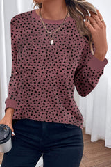 Red Animal Spotted Print Round Neck Long Sleeve Top