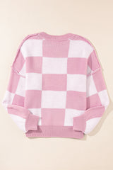 Green Checkered Bishop Sleeve Pullover Sweater