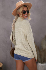 White V Neck Drop Shoulder Knitted Sweater