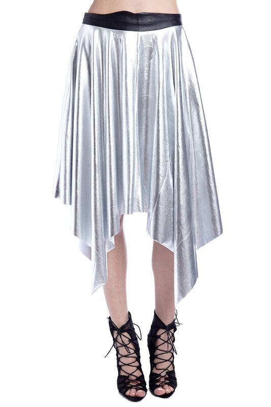 Silver Pleated Midi Skirt in Metallic