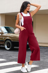 Red Corduroy Side Pockets Wide Leg Overall