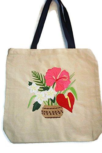 Custom 22" Embroidered [Aloha Bouquet] HeavyDuty Canvas Tote/Beach Bag