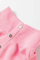 Pink Hollow Embroidery Patchwork Snap Button Sweatshirt