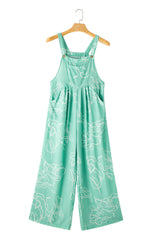 Moonlight Jade Abstract Print Wide Leg Bib Overall