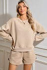 Parchment Diamond Quilted Plain Pullover and Shorts Set