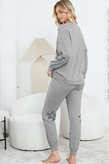 Gray Stars Print Long Sleeve Top and Drawstring Pants Set