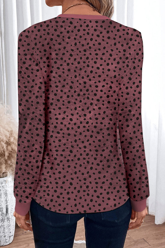 Red Animal Spotted Print Round Neck Long Sleeve Top