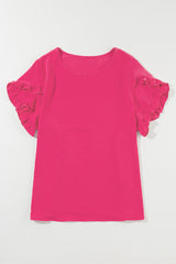 Bright Pink Ruffled Short Sleeve Plus Size Top