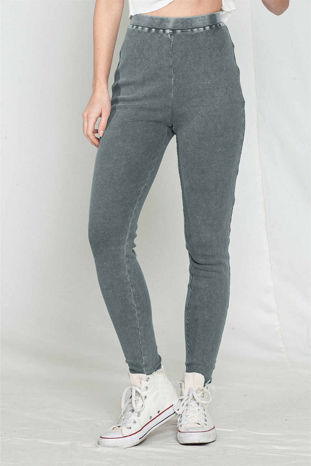 Dark Grey Vintage Wash Ribbed Leggings