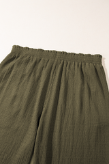 Jungle Green Plus Size Textured Shirred High Waist Pants