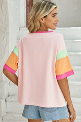 Light Blue Color Block Sleeve Round Neck Oversize Top