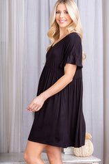 V-Neck Flounce Sleeve Dress with Pockets