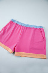 Bright Pink Ribbed Colorblock Plus Shorts Set