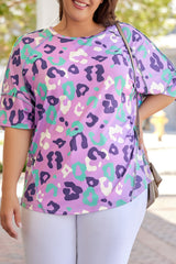 Purple Leopard Print Plus Size Short Sleeve Tee