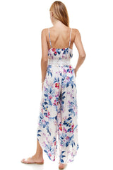 FLORAL & SOLID CROCHET TULIP LEG CAMI JUMPSUIT