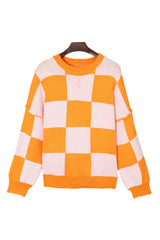 Green Checkered Bishop Sleeve Pullover Sweater