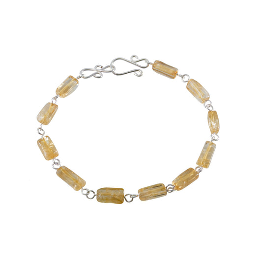 Citrine Rectangular Silver Link Bracelet