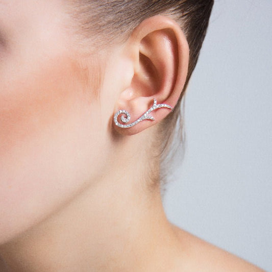 Dainty Silver Branch Ear Cuffs & Climber Earrings