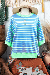 Pink Stripe Colorblock Drop Sleeve Oversized T Shirt