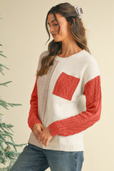 Gold Flame Colorblock Pocket Drop Shoulder Sweater