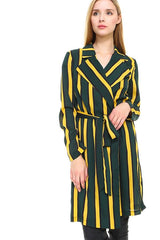 Trench Coat Multi Stripe Long Line Belted Jacket