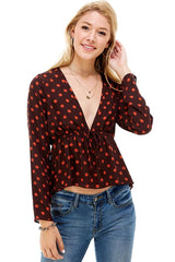 Polka Dot Print Cinched Chest 3/4 Sleeves Hi-Low