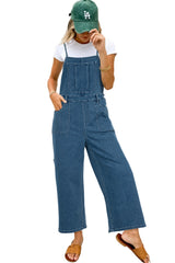 Dusk Blue Adjustable Tie Straps Cropped Wide Leg Casual Denim Overalls