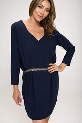 Chain Embellishment Dress With 3/4 Sleeve Top