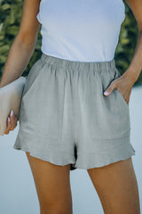 Green Casual High Waist Pocketed Ruffle Shorts