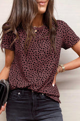 Black Cheetah Print Casual Short Sleeve Crew Neck T Shirt