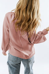 Pink Elegant Keyhole Long Sleeve Satin Blouse