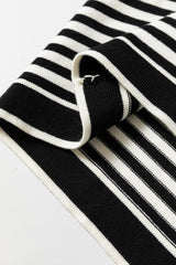 Black Striped Pocketed Button Long Cardigan