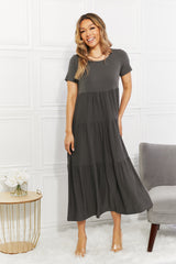 Round Neck Short Sleeve Tiered Dress