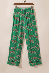 Green Cheetah Print Short Sleeve Shirt and Pants Pajama Set