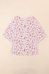 Pink Elegant Polka Dots 3/4 Dolman Sleeve Plus Size Blouse