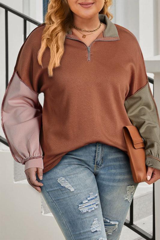 Gold Flame Plus Size Colorblock Exposed Seam Sweatshirt