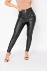 Black Coated Exposed Zip Skinny Trousers