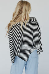 Black Striped Batwing Sleeve Oversized Top