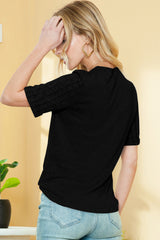 Gray Ribbed Splicing Short Sleeve Round Neck T-shirt